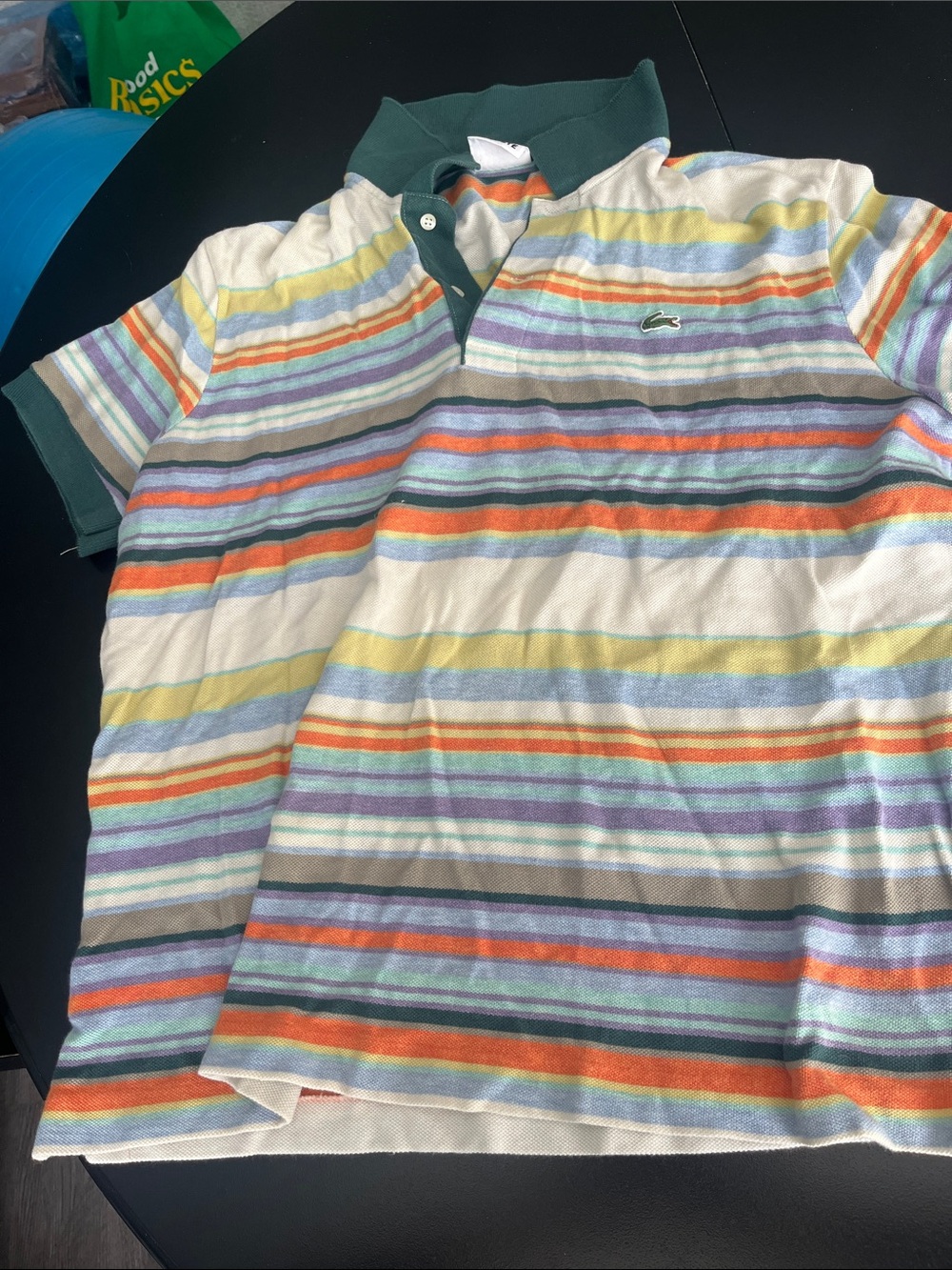 Lacoste Multicolor Striped Polo with Dark Green Collar